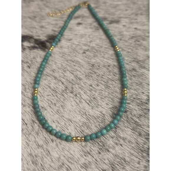Native American Gold Over Sterling Navajo Pearl Turquoise Round Necklace 16”-18” - Picture 4 of 12